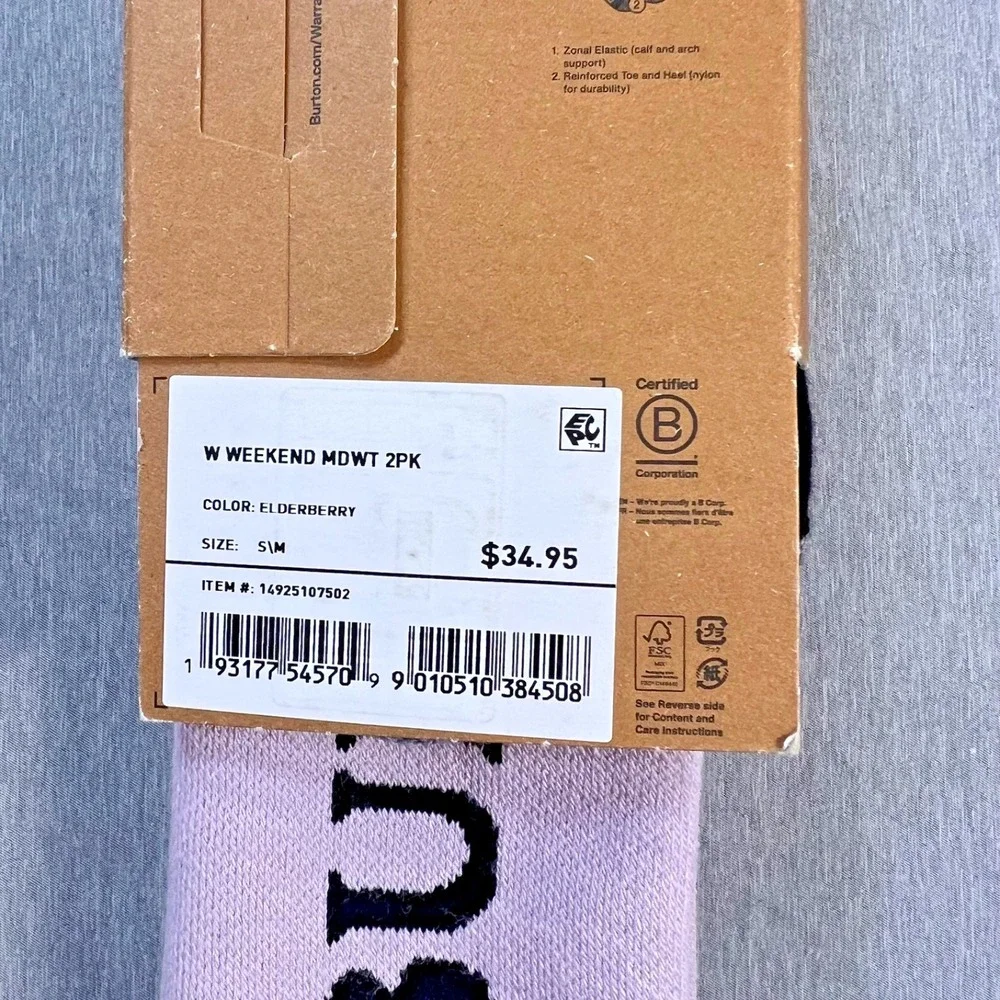 2 pack Burton Womens Weekend Midweight Socks Elderberry Size S/M Ski Hiking Snow